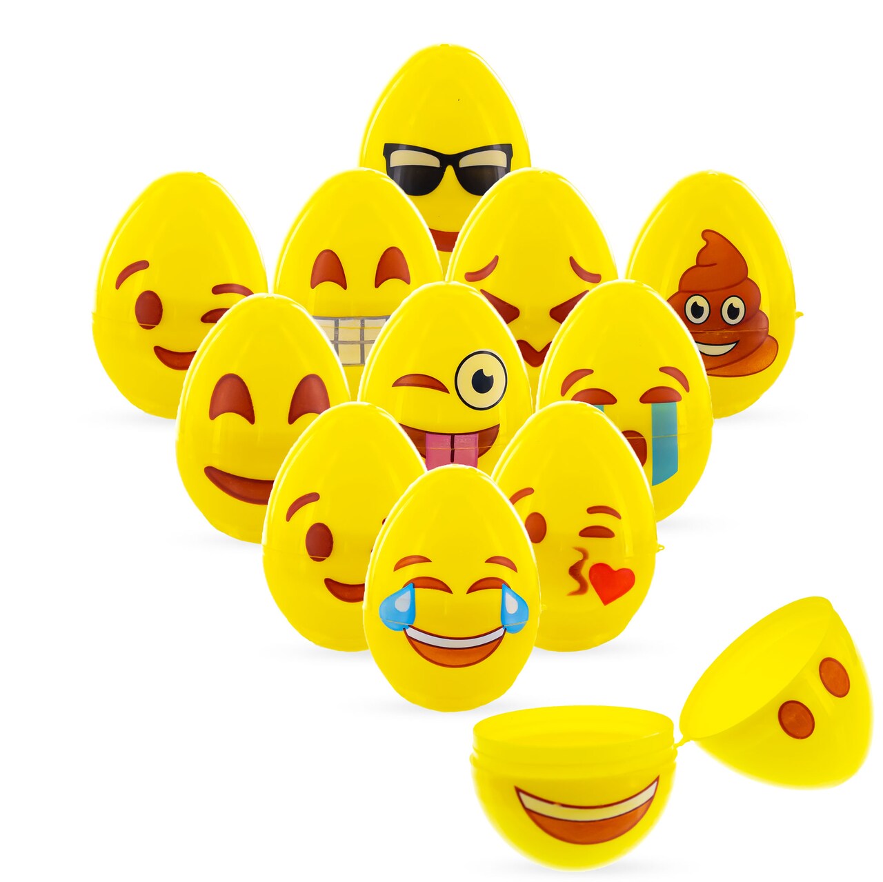 Set of 12 Fun Face Plastic Fillable Hinged Easter Eggs 2.25 Inches